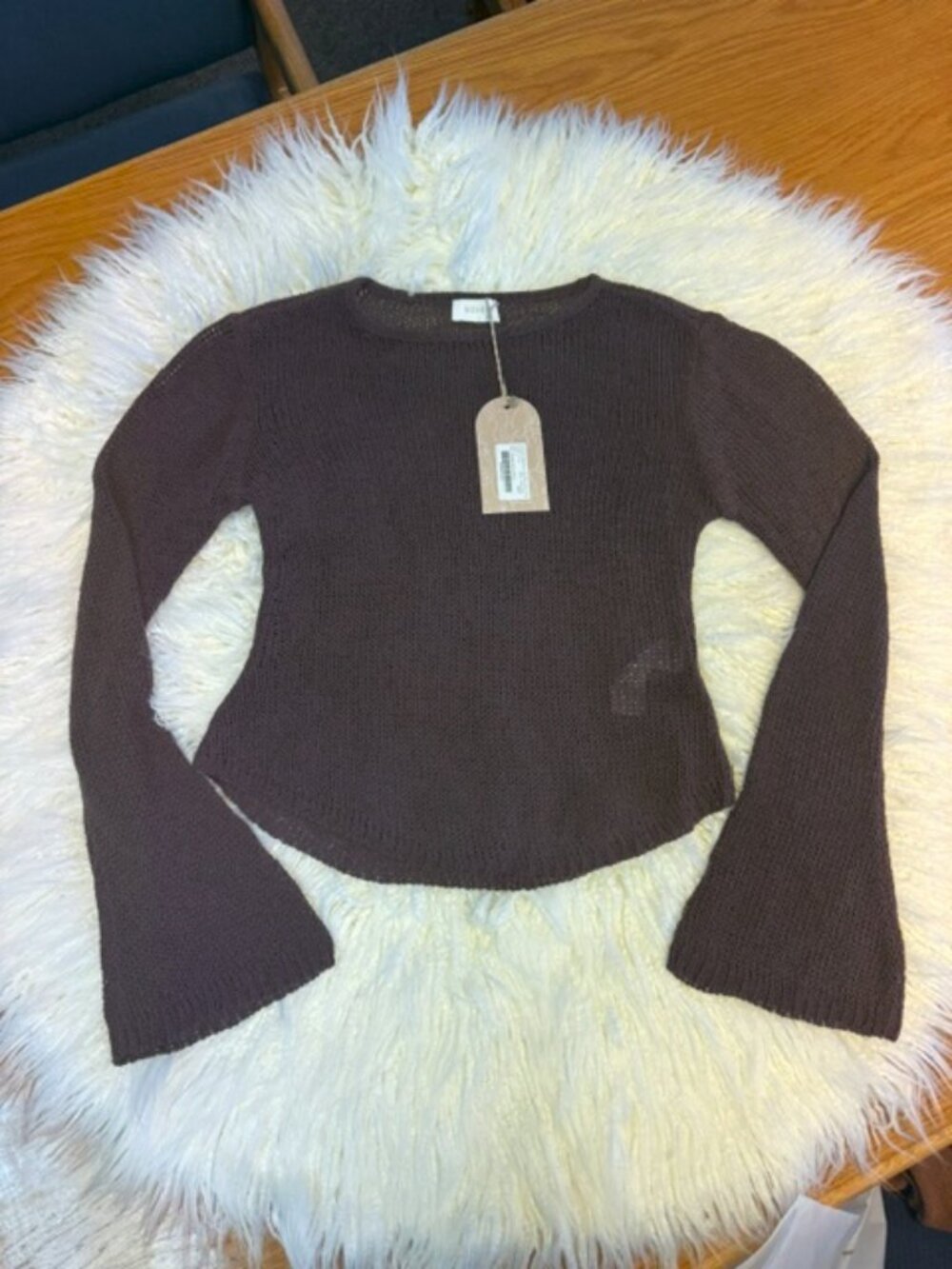 MESHKI ISABELLA LONG SLEEVE KNIT TOP CHOCOLATE L